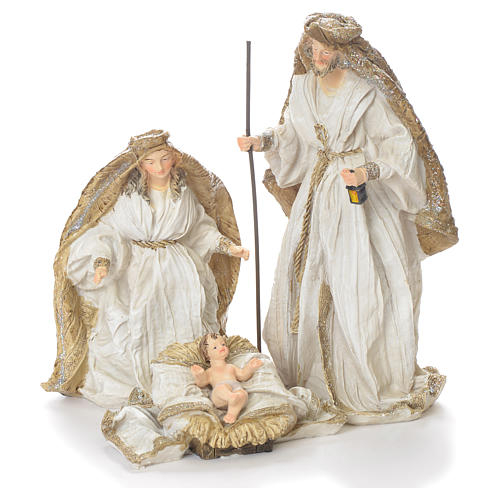 Nativity scene in resin, 19cm white and gold 1