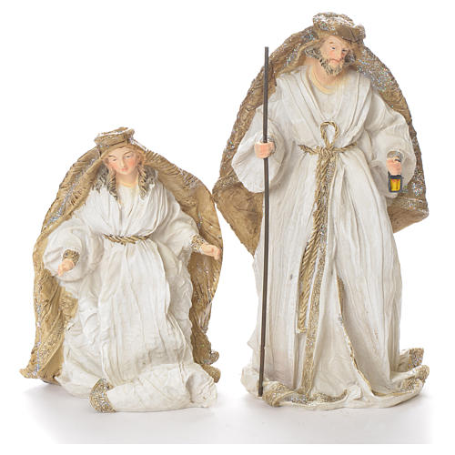 Nativity scene in resin, 19cm white and gold 2