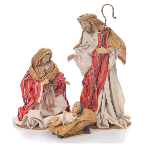 Nativity in fabric and resin measuring 26cm, red beige finish 1