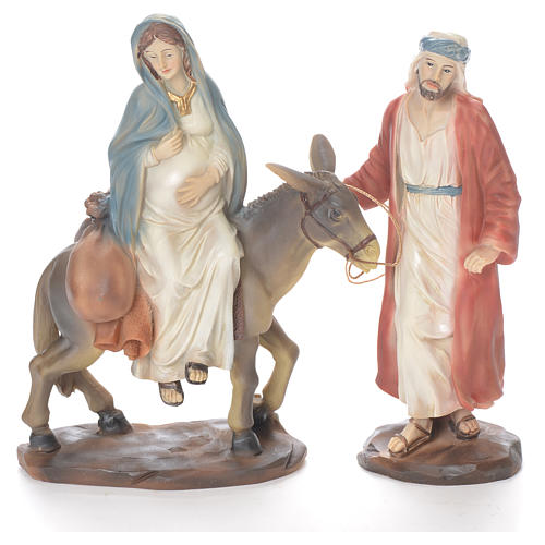 Joseph und Maria schwanger auf Esel Harz 26 cm 1