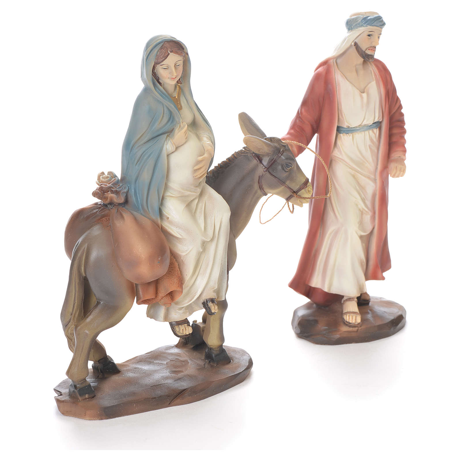 Joseph et Marie enceinte sur âne 26 cm résine | vente en ligne sur HOLYART