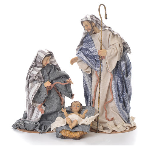 Nativity in fabric and resin measuring 26cm, grey beige finish 1