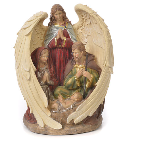 Holy Family with Angel in resin, 31cm natural 1