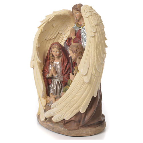 Holy Family with Angel in resin, 31cm natural 2