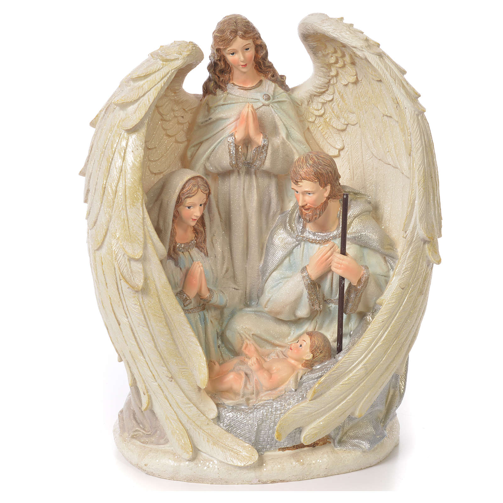 Holy Family with Angel in resin, 31cm White | online sales on HOLYART.co.uk