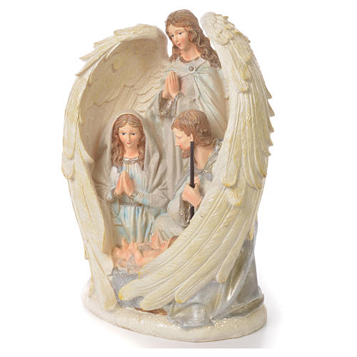 Sacra Famiglia con Angelo 31 cm resina fin. White 2