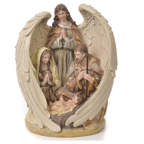 Heilige Familie mit Engel 31cm Multigold Finish 1