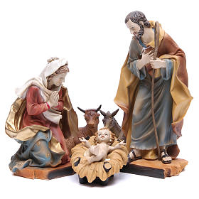 Nativity scene with ox and donkey, 30cm in resin