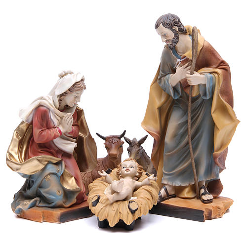 Nativity scene with ox and donkey, 30cm in resin 1
