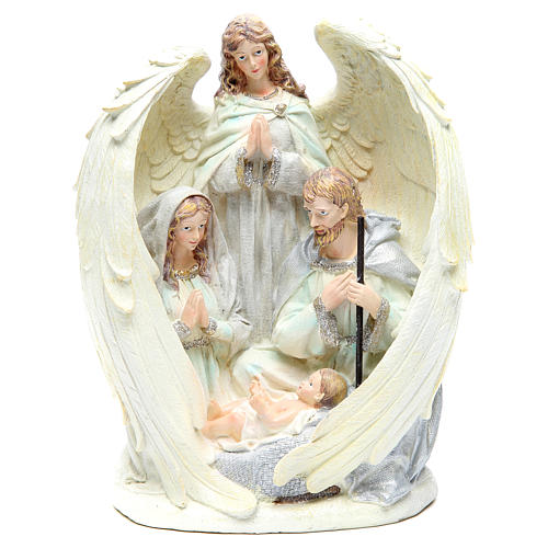 Holy family with angel measuring 31cm, in resin with White finish 1