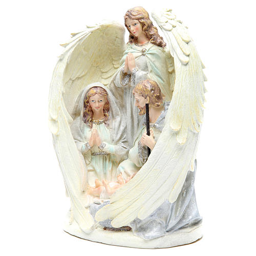Holy family with angel measuring 31cm, in resin with White finish 2