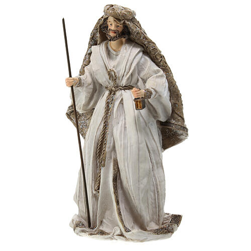 Natividade 19 cm 3 figuras resina acabado Cream Gold 3