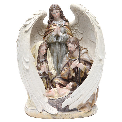 Sacra Famiglia con angelo 31 cm resina 1