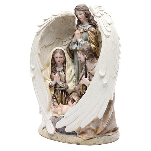 Sacra Famiglia con angelo 31 cm resina 2
