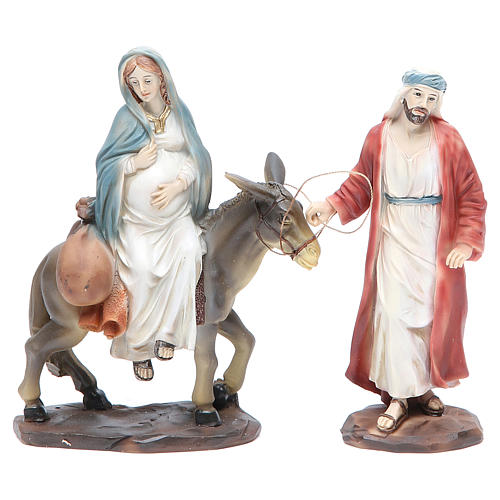 Josef und Schwangere Maria auf Esel 13,5cm aus Harz 1