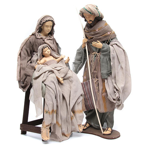 Holy Family 75cm in resin and brown fabric with chair 1