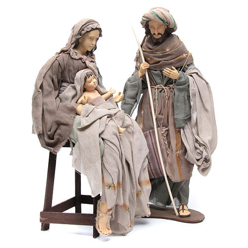 Holy Family 75cm in resin and brown fabric with chair 3