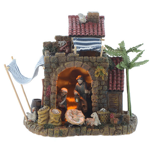 Nativity scene with grotto, lights and music in resin measuring 19.5cm 1