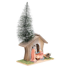 Hütte mit Tannenbaum und Heilige Familie 22x13x7cm