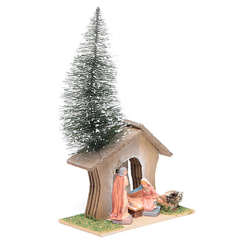 Hütte mit Tannenbaum und Heilige Familie 22x13x7cm 2