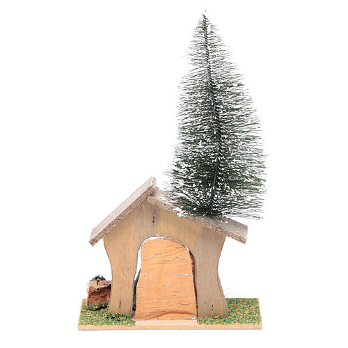 Hütte mit Tannenbaum und Heilige Familie 22x13x7cm 3