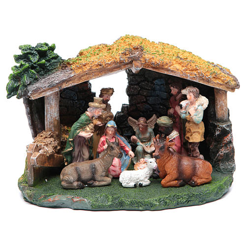 Presepe resina con capanna statue 8 cm 1
