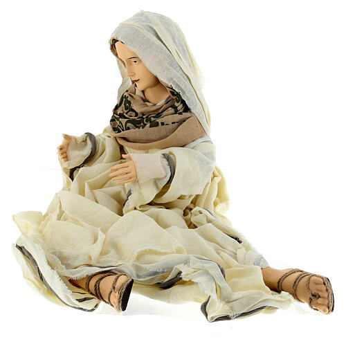 Holy family kneeling in resin and antique pink fabric 60 cm 6