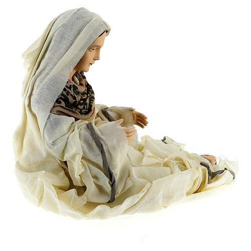 Holy family kneeling in resin and antique pink fabric 60 cm 9