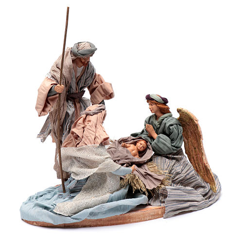 Holy family in resin and fabric 30 cm with angel 3