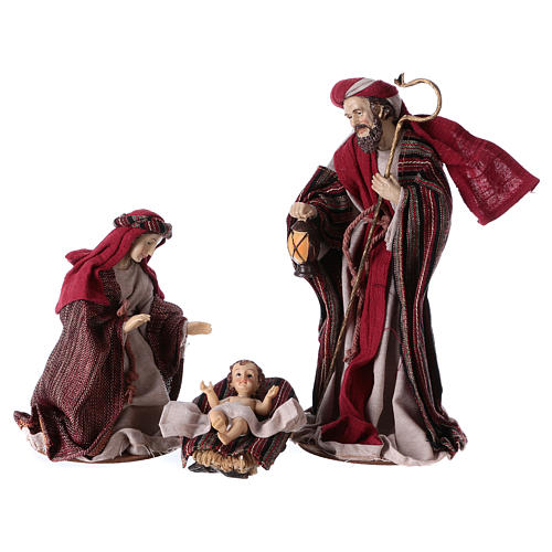 Nativity in 3 pieces 25 cm, burgundy and grey details 1