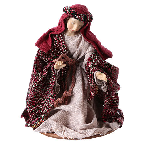 Nativity in 3 pieces 25 cm, burgundy and grey details 3