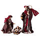 Nativity in 3 pieces 25 cm, burgundy and grey details s1