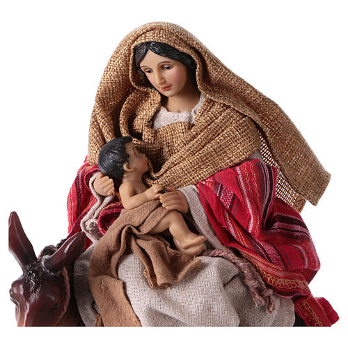 Flight into Egypt in 2 pieces, resin and fabric, red mantles 24 cm 2