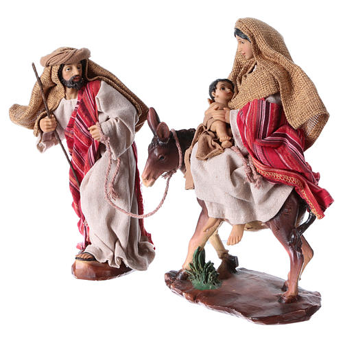Flight into Egypt in 2 pieces, resin and fabric, red mantles 24 cm 3