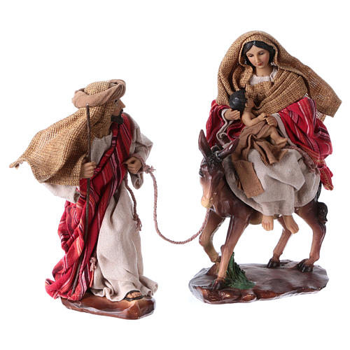 Flight into Egypt in 2 pieces, resin and fabric, red mantles 24 cm 4