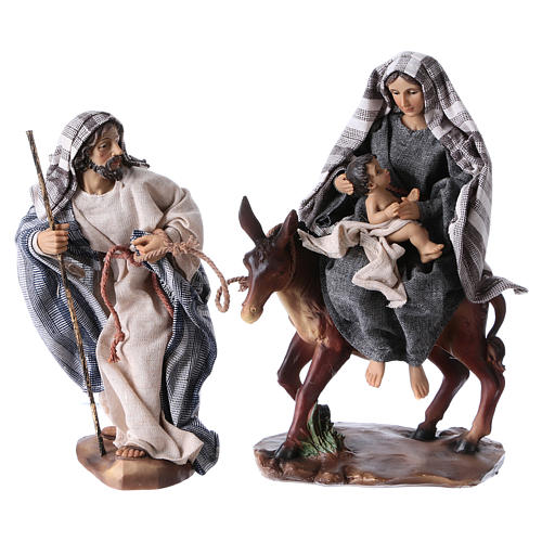 Flight into Egypt in 2 pieces, resin and fabric, grey mantles 24 cm 1
