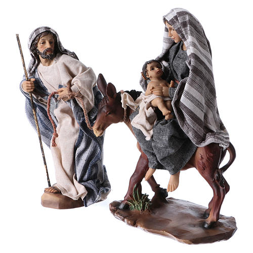 Flight into Egypt in 2 pieces, resin and fabric, grey mantles 24 cm 3
