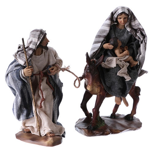 Flight into Egypt in 2 pieces, resin and fabric, grey mantles 24 cm 4