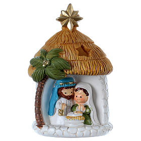 Resin Holy Family with lights, painted figurine 9.5 cm