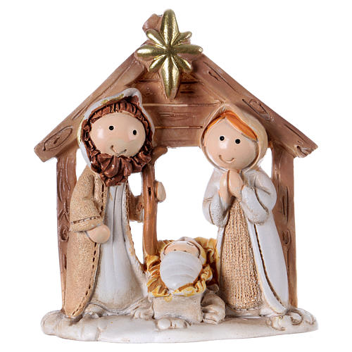 Nativity with stable in painted resin 7.5 cm 1