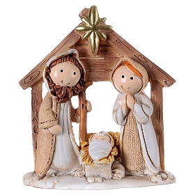 Natividad con establo de resina coloreada 7,5 cm