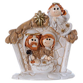 Sacra Famiglia in resina colorata con angelo 5 cm