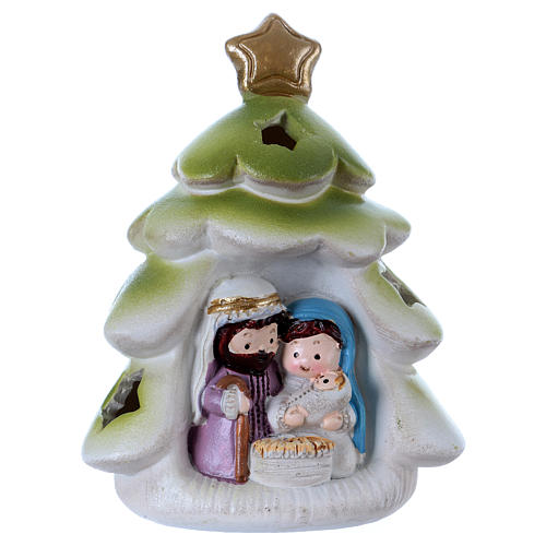 Sapin de Noël avec Sainte Famille lumières internes 9 cm 1