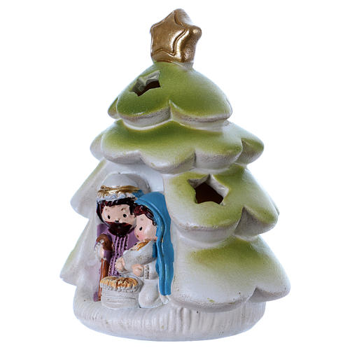 Sapin de Noël avec Sainte Famille lumières internes 9 cm 2