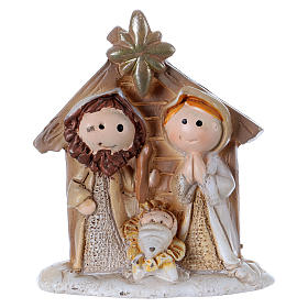 Sainte Famille en résine colorée avec cabane 5 cm
