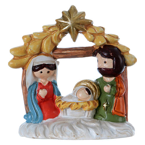 Holy Family in resin with shack 5 cm 1