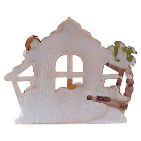 Nativity Scene with stable in painted resin, 15 cm tall