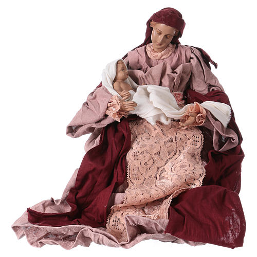 Holy Family 36 cm resin and pink and burgundy cloth 3