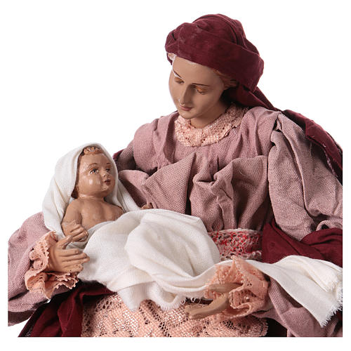 Nativité 36 cm résine et tissu rose bordeaux 2