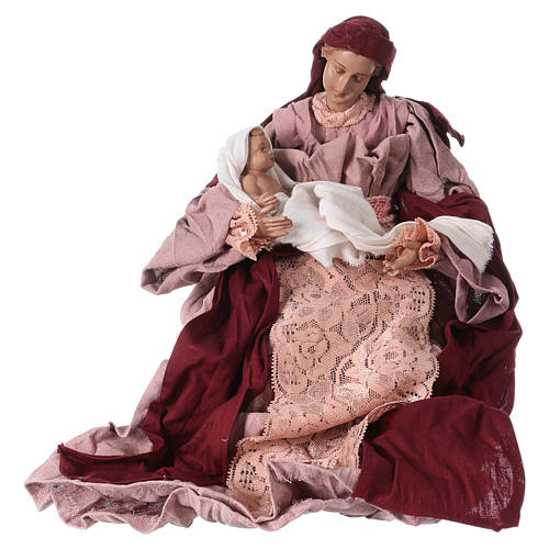 Nativité 36 cm résine et tissu rose bordeaux 3